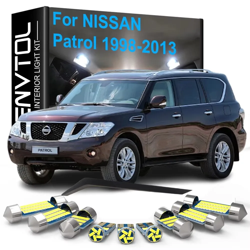 

10 шт. светодиодные внутренние фонари Canbus для Nissan Patrol 1998-2004-2010 2011 2012 2013, купольные лампы для чтения багажника, номерного знака