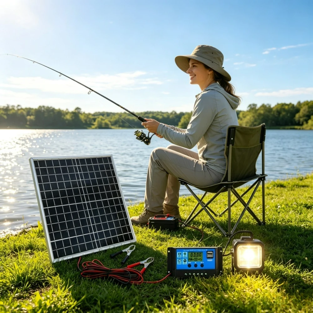Monocrystalline 12W Portable Solar Panel Kit with 12V Solar Charge Controller Aluminum Frame Design for Camping Hiking RV Boat