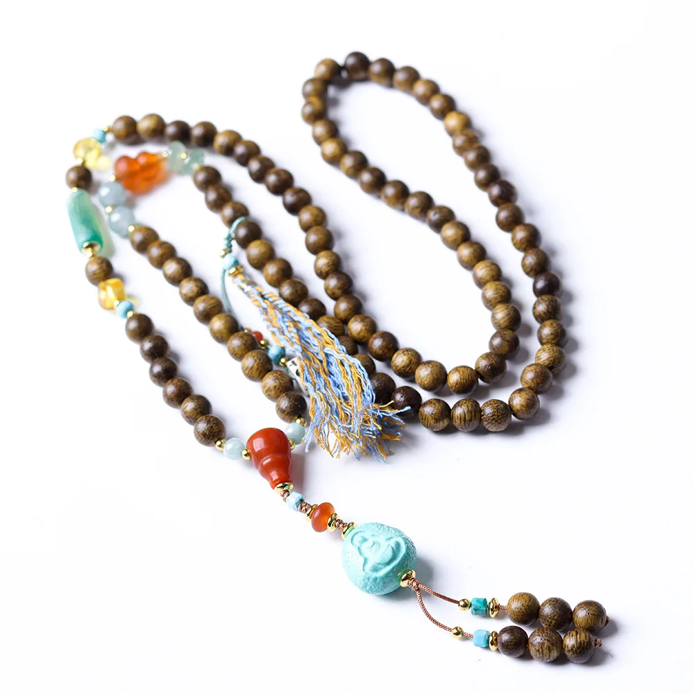 Original Brunei Agarwood Autumn Winter Sweater Chain Wenge Magnesite Turquoise No Form Buddha Chinese Style Necklace Gifts