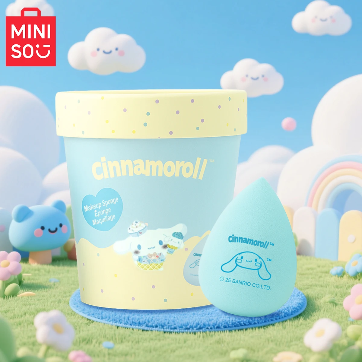 MINISO Hello Kitty et Friends Snack Shop Tasse de stockage de crème glacée Oeuf de maquillage 1 paquet Outil de maquillage facile à appliquer longue durée