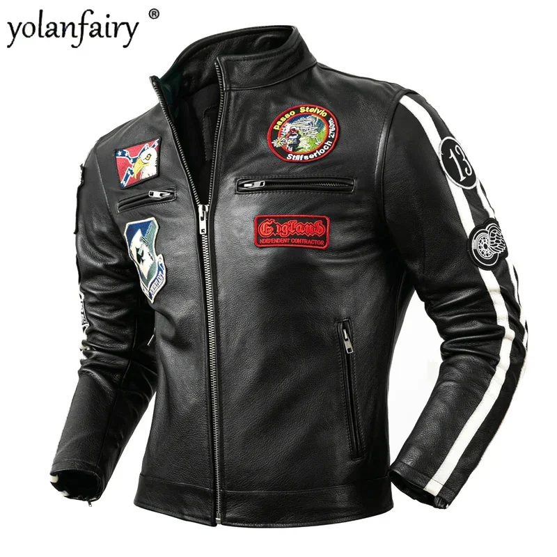 Motorcycle Leather Jacket Men 2022 Autumn New Cowhide Genuine Leather Short Jackets for Men Fashion Casual Slim Jackets Lq452