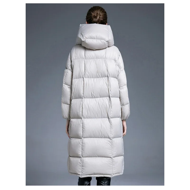 Doudoune à Capuche Épaisse pour Femme, Doudoune Mi-Longue, Combinaison Au-dessus du Genou, Parkas A-Line Ajustables, Blanc Canard, Hiver 2024