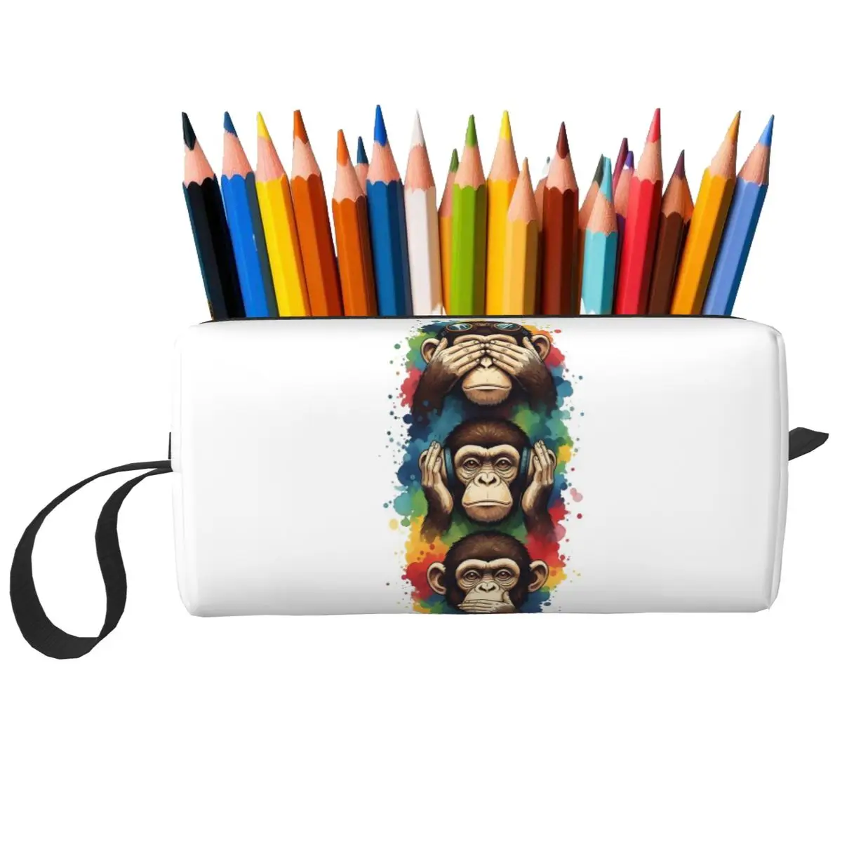 Three Monkeys With Vibrant Paint Splashes Pencil Case for Gifts Pen Box Pencil Bag Stationery Supplies Travel Women Cosmetic Bag