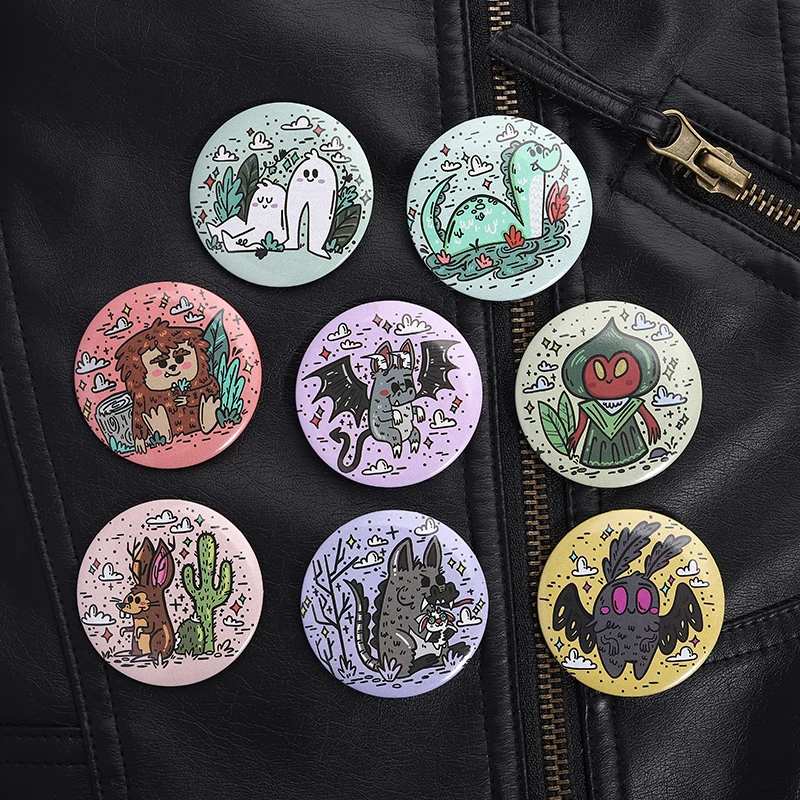 Funny Fantasy Creature Button Pin Cute Hand Drawn Design Mysterious Monster Collection for Kids Backpack Jacket Decoration