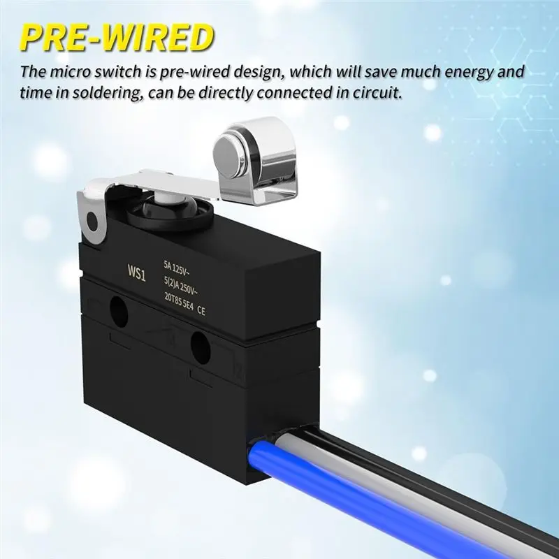 SHGO 10 Pack Mini Limit Switch with Lever WS1 IP67 Waterproof SPDT 3-Pin Wire Type Roller Switch for CNC Machine DIY