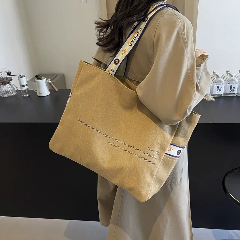 Bolso de hombro de lona de gran capacidad para mujer, bolsa de mano informal con cremallera, estampado de letras sólidas, combina con todo, gran oferta, 2024