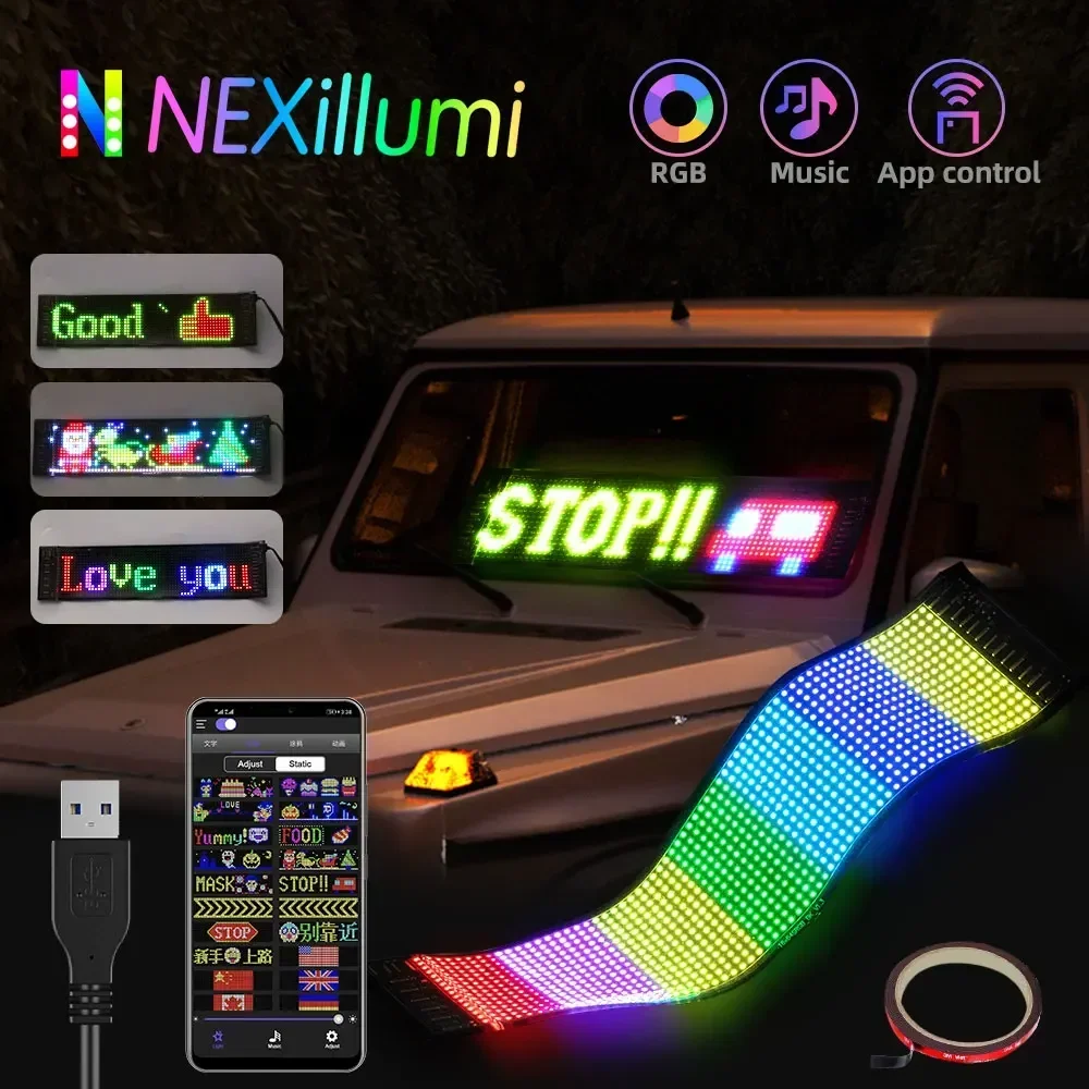 

Automobile LED Bluetooth APP matrix pixel panel USB 5V flexible addressable RGB graffiti scrolling text animation display screen