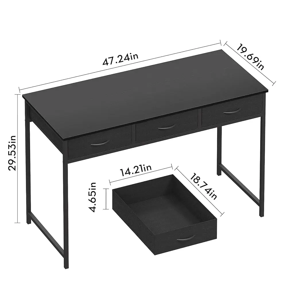 مكتب كمبيوتر مع 3 أدراج، مكتب غرفة نوم 47.2 ساعة مع مساحة تخزين، مكتب منزلي لمساحات الغرفة، دراسة الكتابة الحديثة للعمل #2