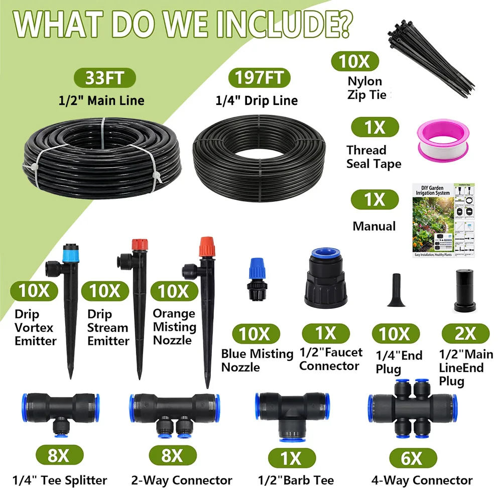 230FT Garden Irrigation System, Automatic Watering Kit with 1/2
