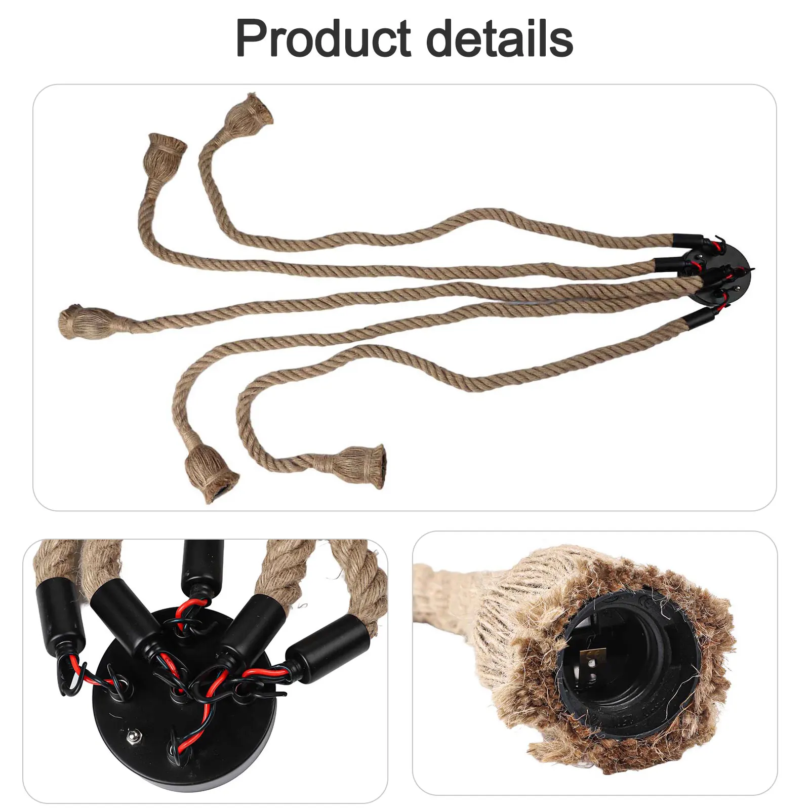 

1m 5 Head LED Industrial Chandelier Retro Hemp Rope Ceiling Lamp E27 Lamp Holder Without Light Cafe Bar Restaurant Chandelier