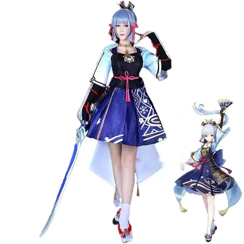 أزياء aa124LQGame Genshinimpact Kamisato أزياء أياكا فستان مروحة شعر مستعار كوسبلاي أنيمي لعب الأدوار كوميك كون لـ Ha #1