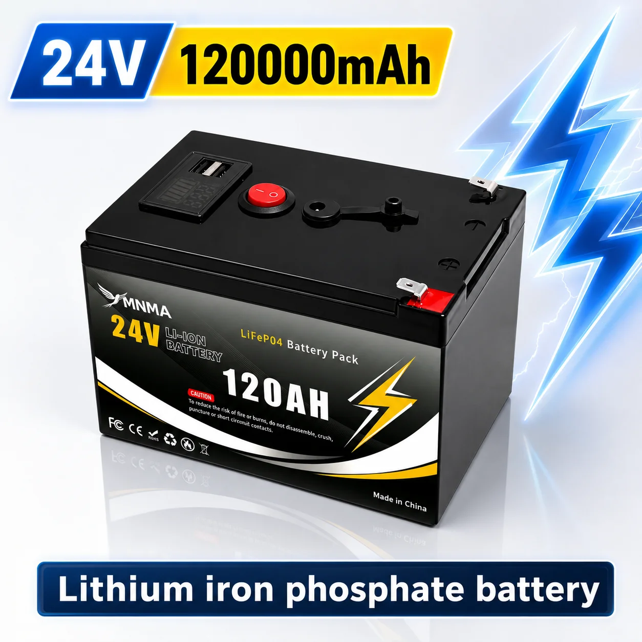 New 24V 100Ah 120Ah LiFePO4 Battery, Built-in 200A BMS Rechargeable Battery for Inverter Solar RV No Tax with charger