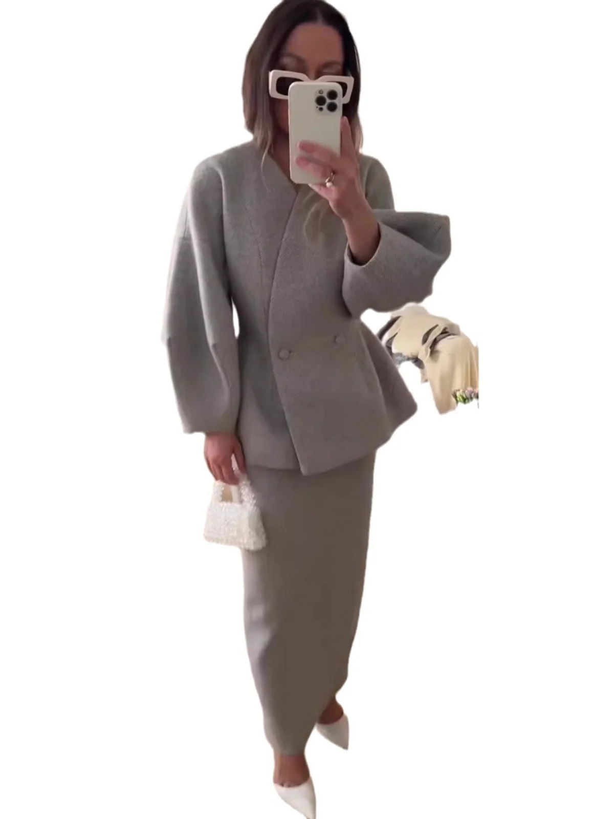 

Faionable Pure Color Slim Fit Топ и юбка Комплект Ele Женский ансамбль Long Sve Crew Ne Костюм из двух предметов на весну