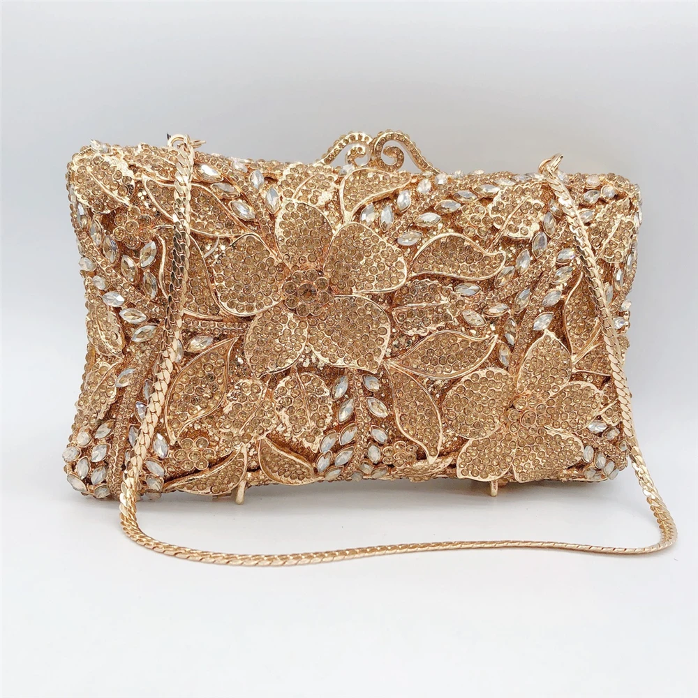 

Handbag spring new rhinestone chain hand-held dinner small square bag banquet dress flower metal full diamond fashion women bag