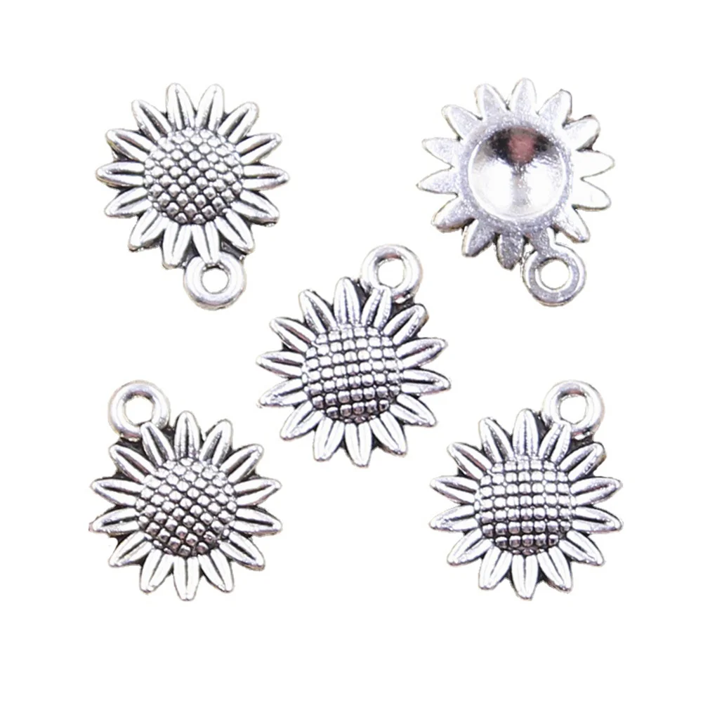 20pcs Charms Sunflower Flower 18x15mm Antique Silver Color Pendants Making DIY Handmade Tibetan Finding Jewelry