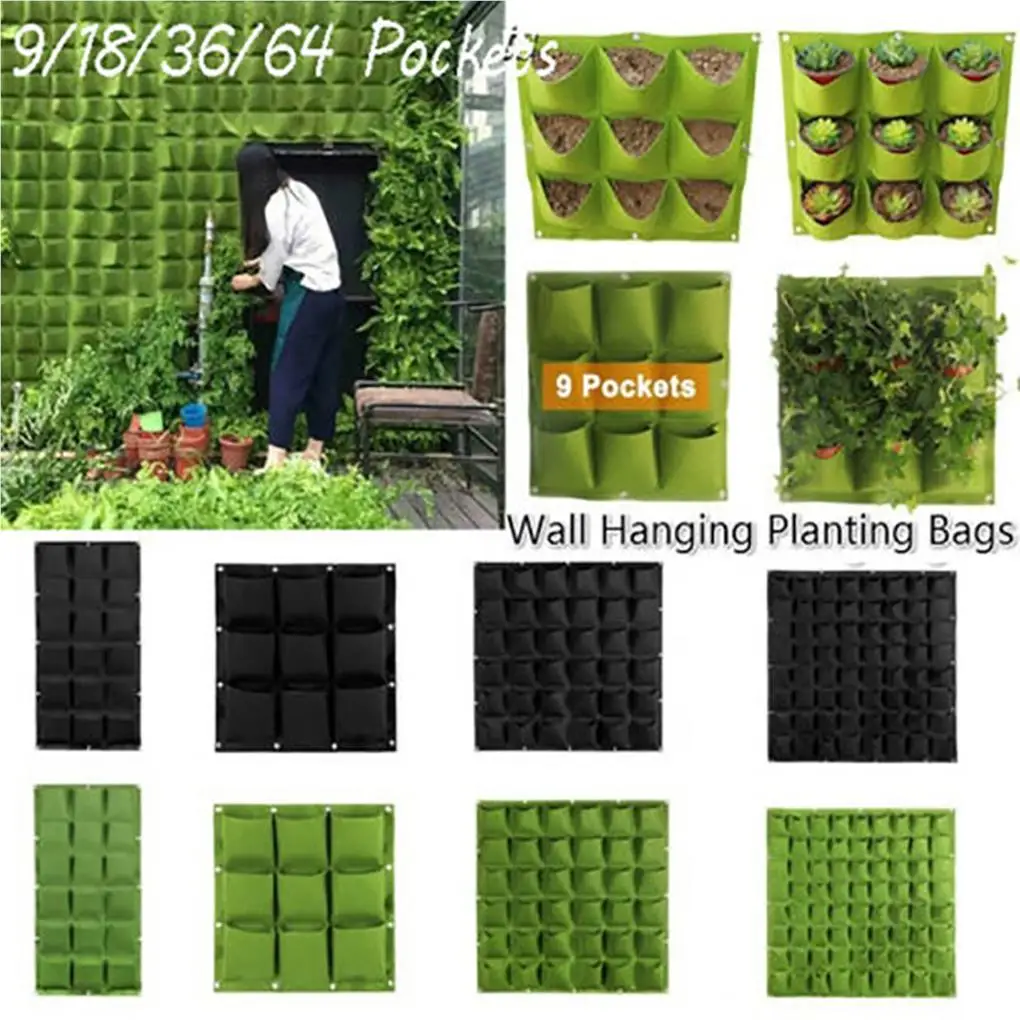 Wall Hanging Planting Bags Garden Vertical Planter Pocket Flower Grow Bag 9 Pockets For Vegetable Flowers Plants