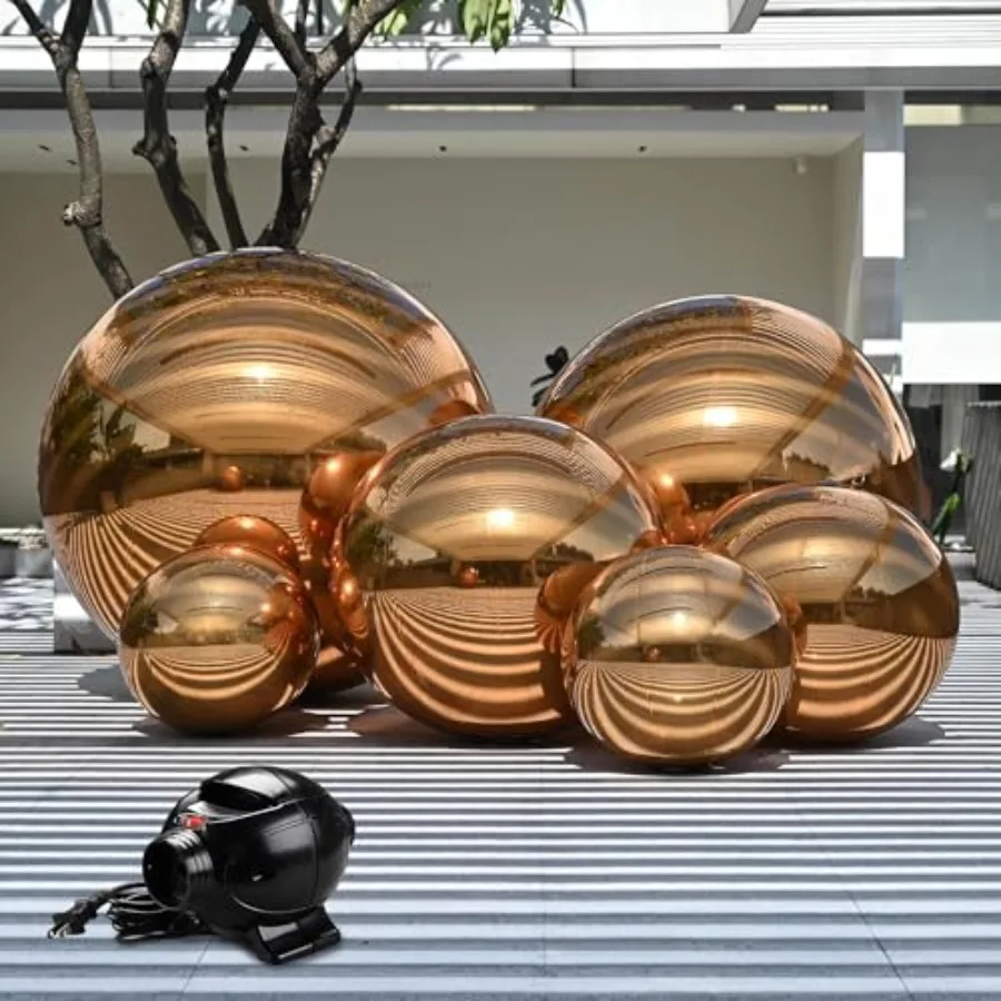 6PCS Big Shiny Inflatable Mirror Ball Set For Large Party Wedding Event Concerts Stage Decoration Metallic Silver Reusable Hang