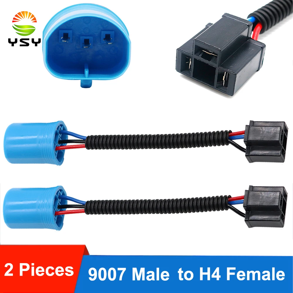 

YSY 2Pcs 9007 Male to H4 Female Conversion Connector Wiring Harness Headlight Fog Light Plug Cable Socket Connector Adapter