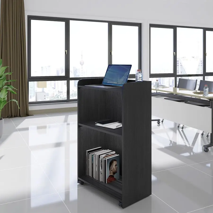 

Stand Portable,Church Pulpit Podium with Wheels,Lectern for Classrooms,Podium Stand Hostess Stand Reception Desk with Storage Sh