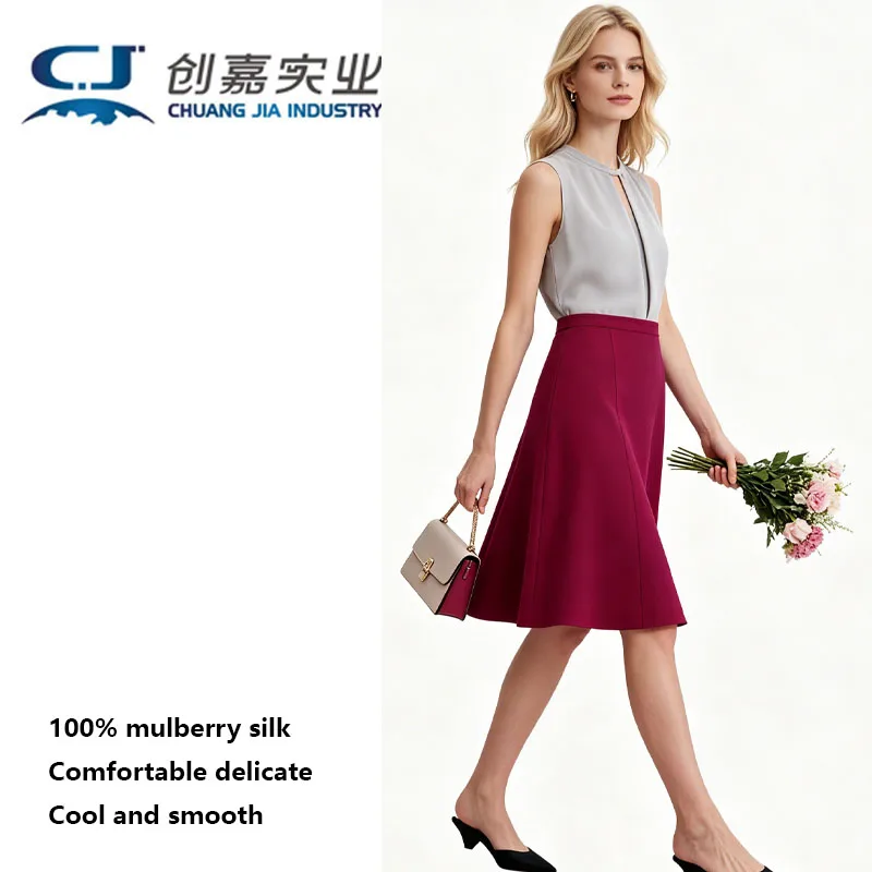 

Женская юбка из 100% шелка тутового шелкопряда, бежевая, простого кроя, до колена, А-силуэт, свободная, большие размеры до 3XL, элитная женская одежда