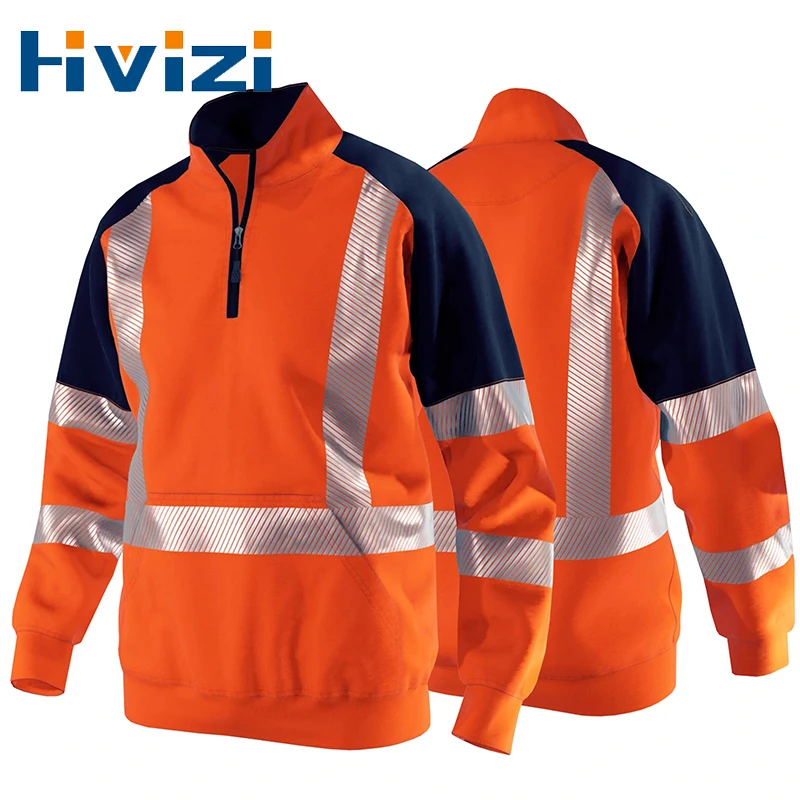 Men's Boys New Hi Vis Reflective Visibility Hoody Contrast Patch Fleece Sweatshirt Work Hoodie Jacket