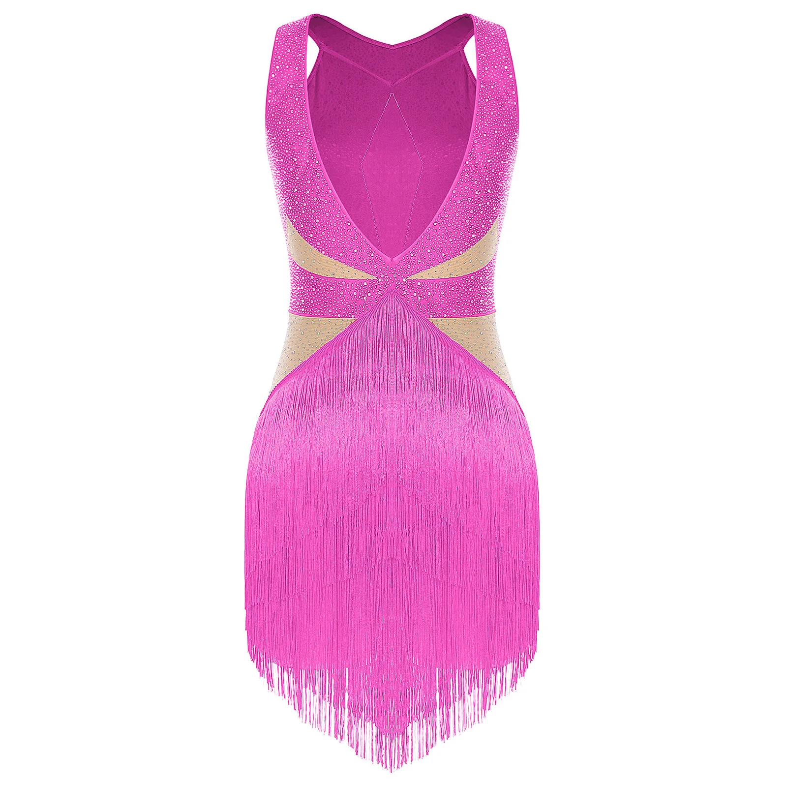 Borla latina tango dança collants para mulheres chacha rumba samba trajes strass sem costas contraste cor bodysuits macacões