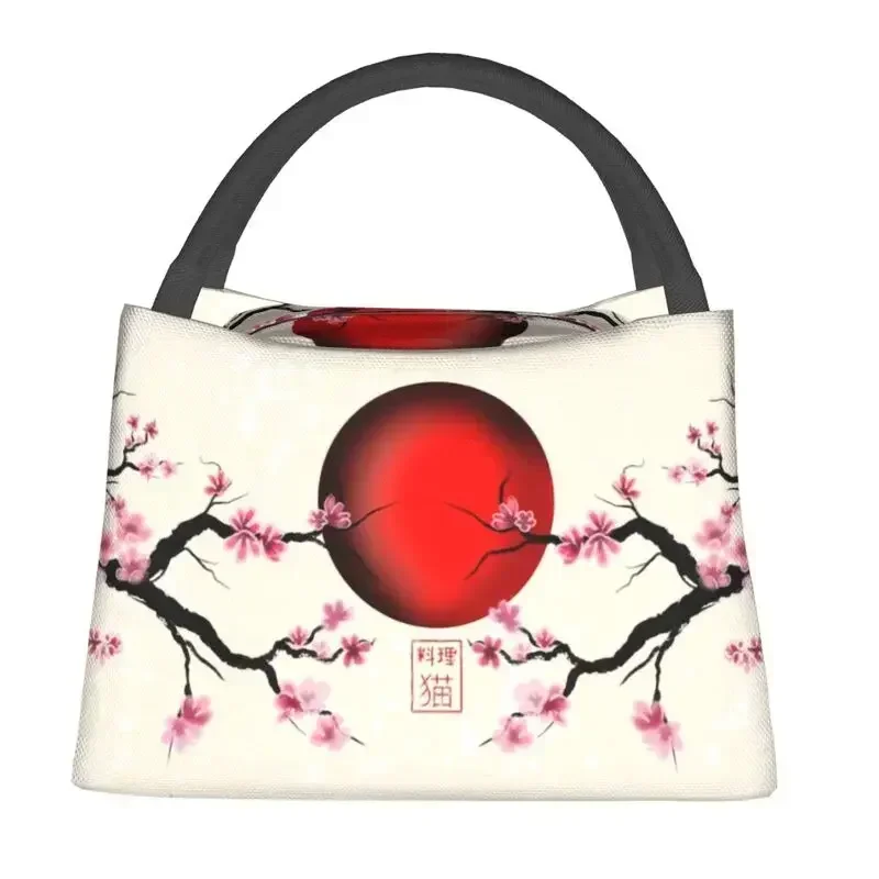 Japan Sakura Cherry Blossoms with A Red Sun Insulated Lunch Bags Flower Cooler Thermal Lunch Box Beach Camping Travel