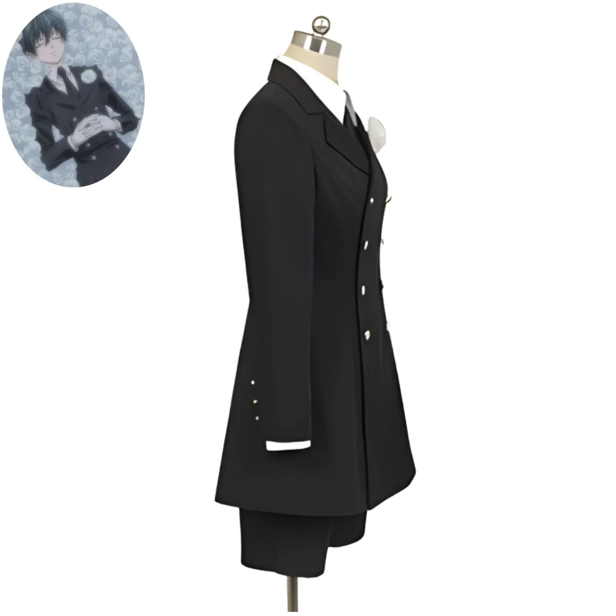 Disfraz de Anime Black Butler Ciel Phantomhive Smile para hombre y mujer, disfraz de Cosplay, atuendo funerario, abrigo negro, peluca uniforme, abrigo trasero, traje de Carnaval