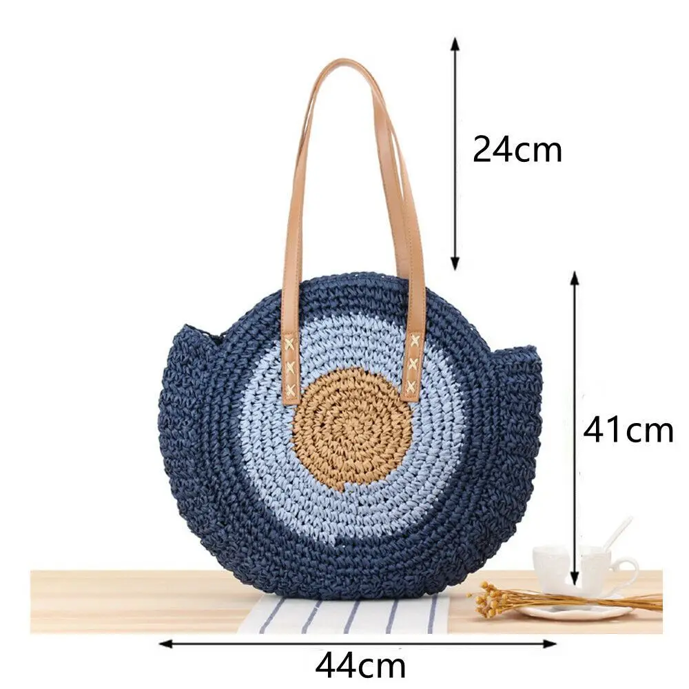 44*41*24 cm Beach Braided Women Boho Woven Handbag Summer Beach Tote Bohemia Straw Bag Round Rattan Shoulder Bag Fashion