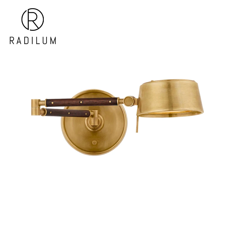 

Retro Swing Arm Wall Sconce Luxury Hotel Bedside Reading Decor Brass Wood Adjustable Fixture LED Alaster Articulating Wall Light