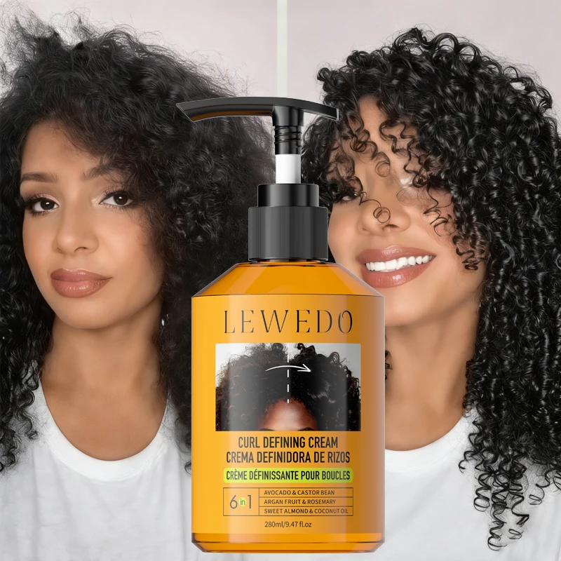 280ml Curly Hair Cream Black Castor Oil Moisturizing Hair Styling Cream Hair Smoothing Anti-Frizz Wavy Hair Defining Cream
