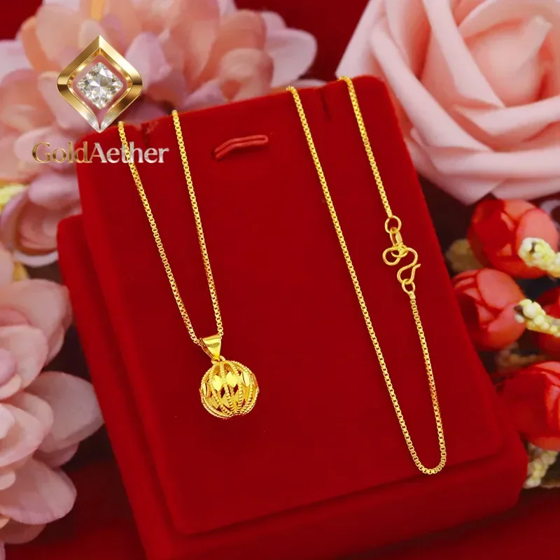 GoldAether High - Grade 9999 24K Yellow Gold Women's Hollow Ball Necklace, Eye - catching Jewelry