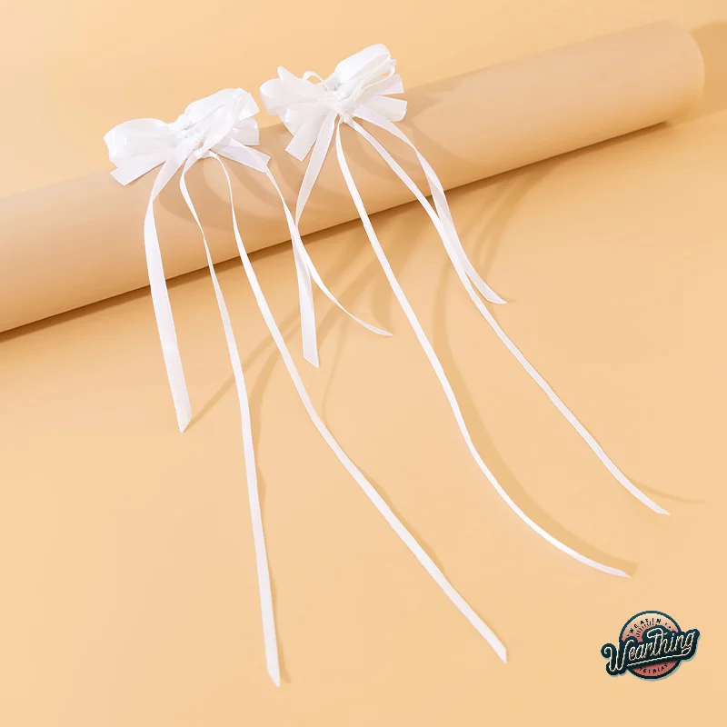 1 Pasang anting gaya balet liontin anting pita busur jatuh panjang anting wanita manis mode panjang busur anting aksesoris