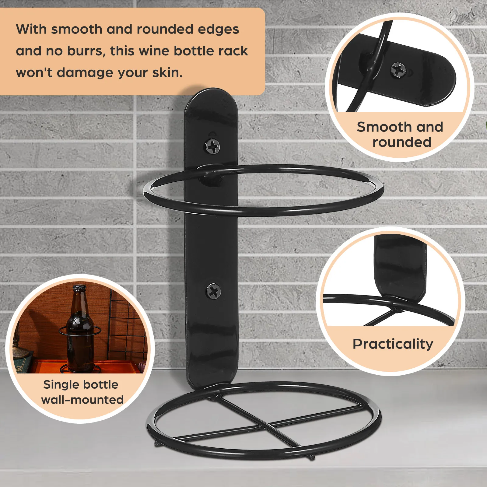 2Pcs Wall Wine Rack Single Bottle Holder Heavy Duty Metal Construction for Home Bar Hotel Restaurant Wine Display