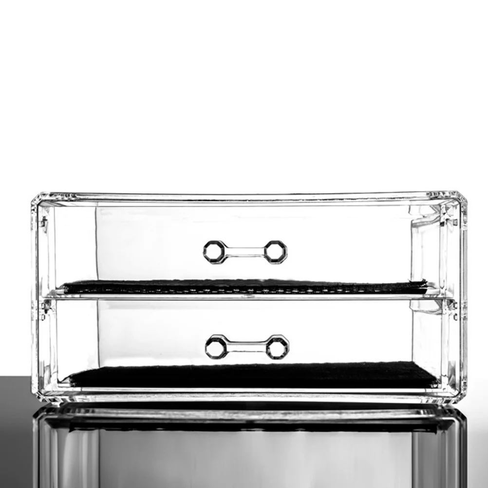 กล่องเก็บเครื่องสำอางแบบใส 2 ชั้น พร้อมลิ้นชักแบบถอดได้ กล่องเก็บเครื่องประดับ กล่องเก็บเครื่องสำอางแบบลิ้นชัก