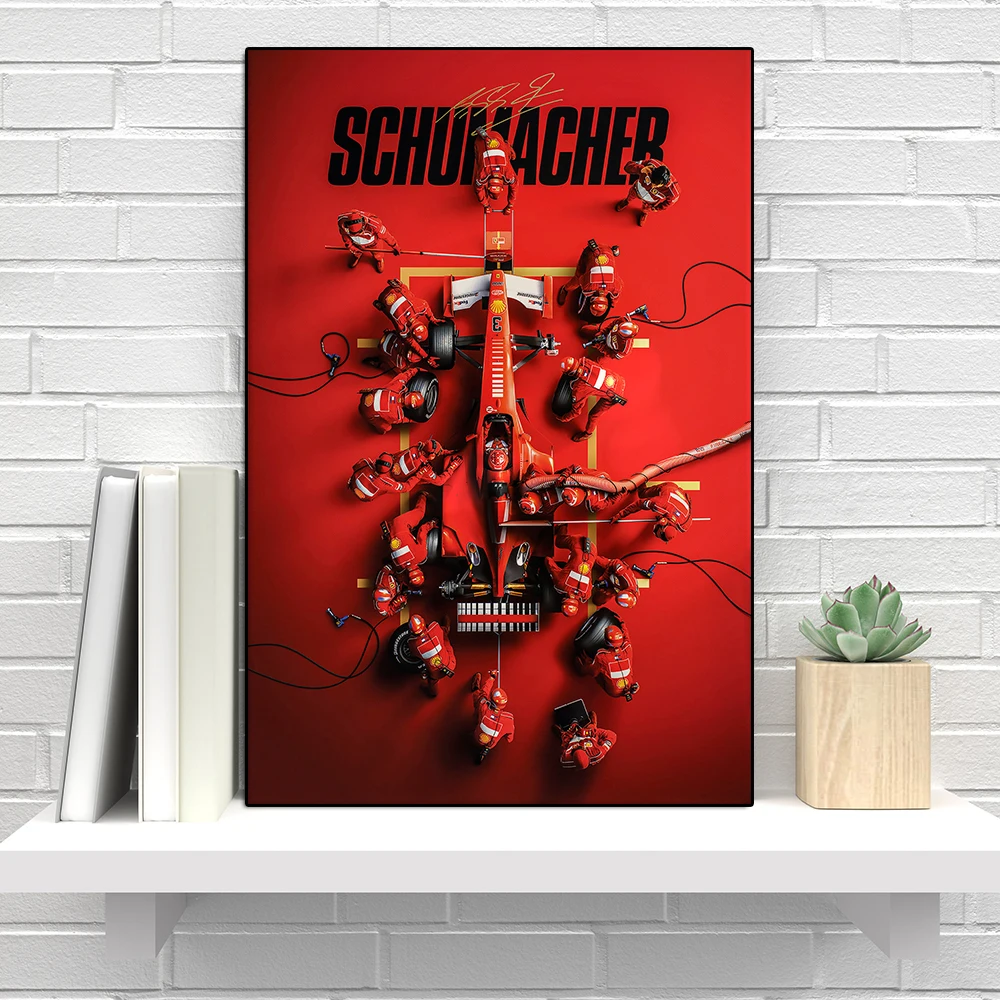 Formula Racing Pit Stop Poster Print Legendary Racer Schumacher Canvas Painting Sports Car Wall Art Living Room Home Decor Gift