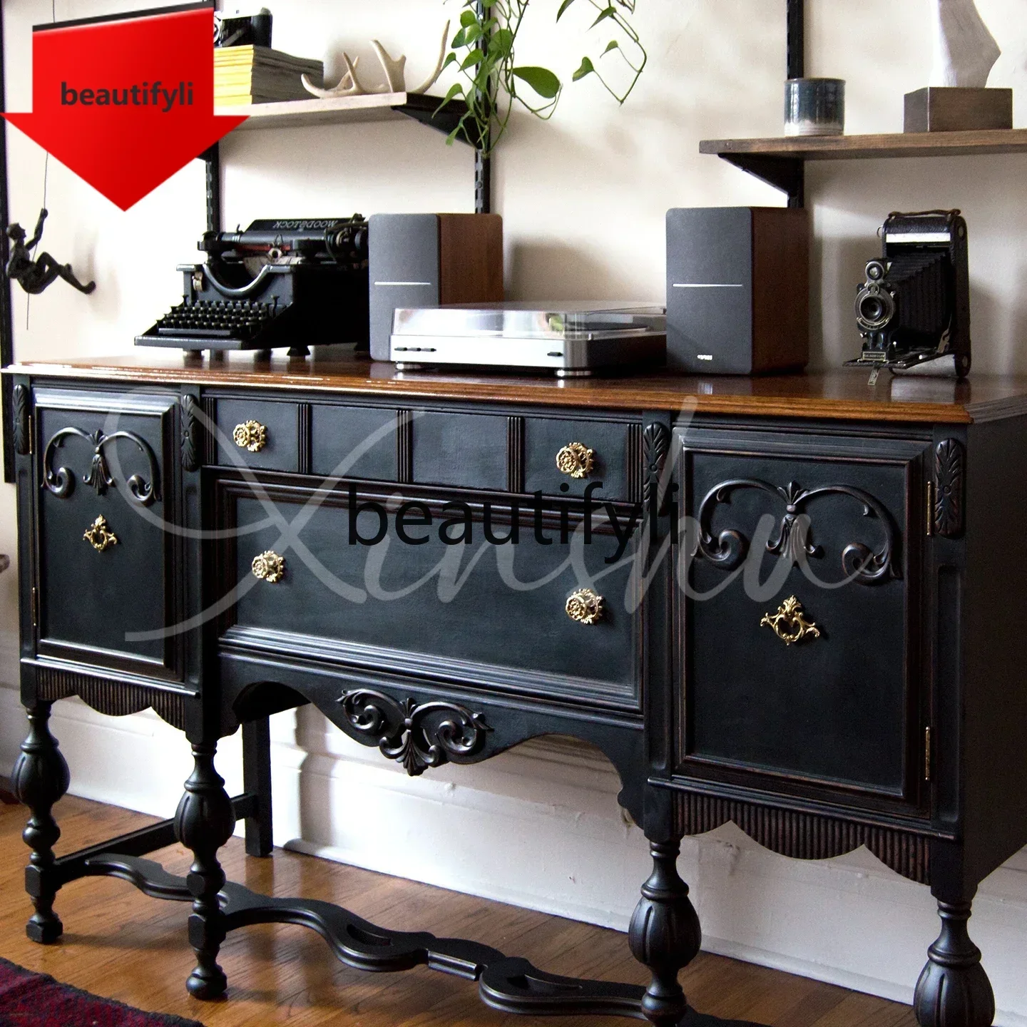 

Q181 B61 French solid wood dining side cabinet storage cabinet American retro living room home carved storage side cabinet A15 l