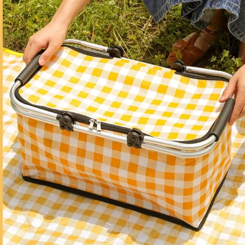 Camping Picnic Basket Thermal Bag Insulated Cooler Folding Storage Box Food Carrier for Outdoor piknik sepeti Accessories