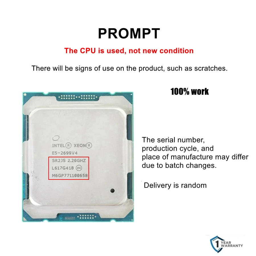 Intel xeon E5 2699 V4  CPU 22-Core 2.2GHz 145W SR2JS 2699V4 LGA 2011-3 Processor