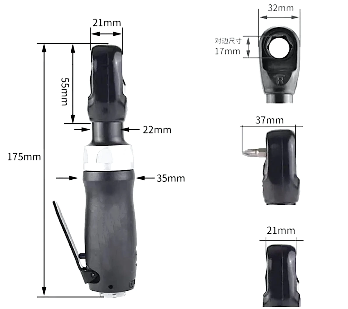 TY5T438C Compact Pneumatic Thru-Hole Ratchet | 3/8
