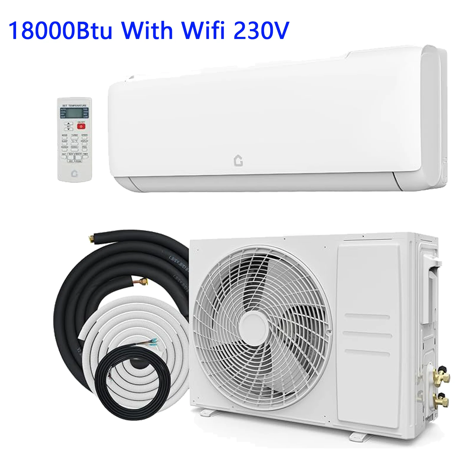 18000BTU split air conditioner, 19 SEER wall mounted air conditioner With Wifi cooling and heating, energy saving, with remote control, temperature control area 1250 square feet
