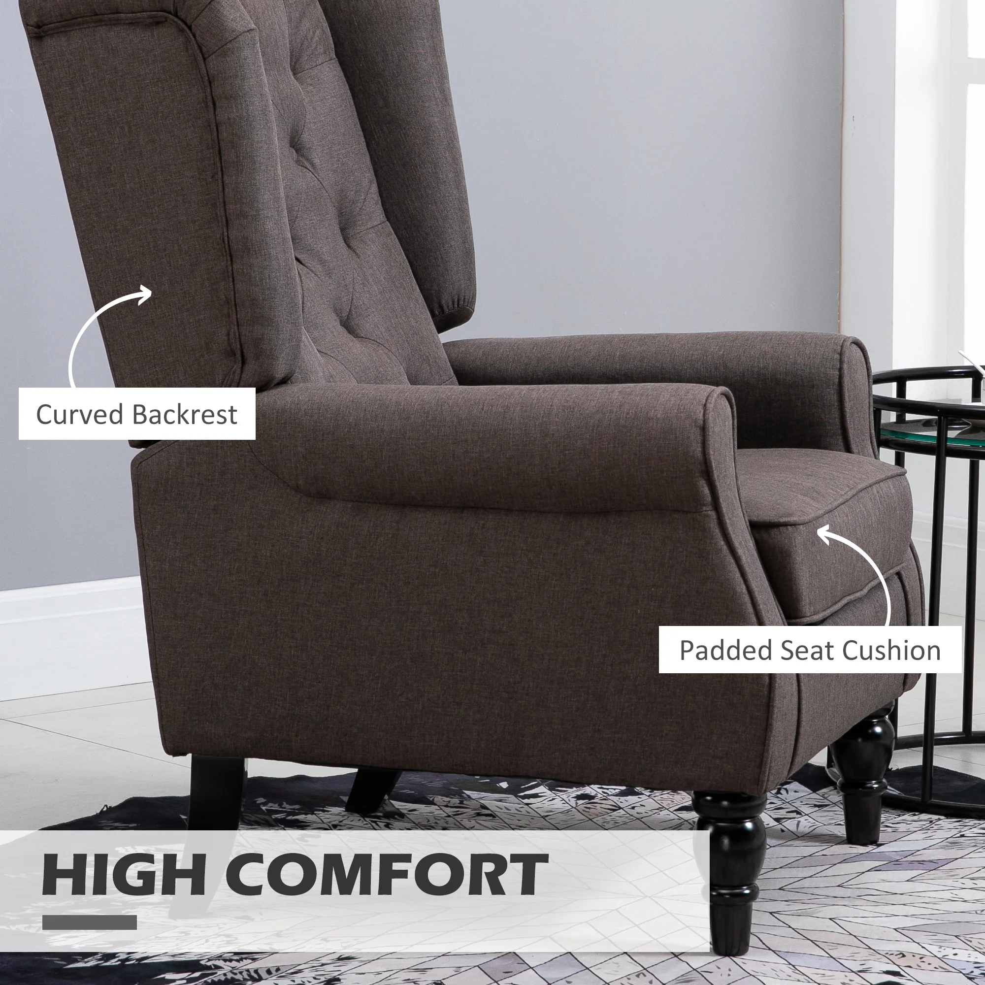 Homcom aksen kursi Button-rumbai kursi dengan Wingback lengan bulat coklat tua