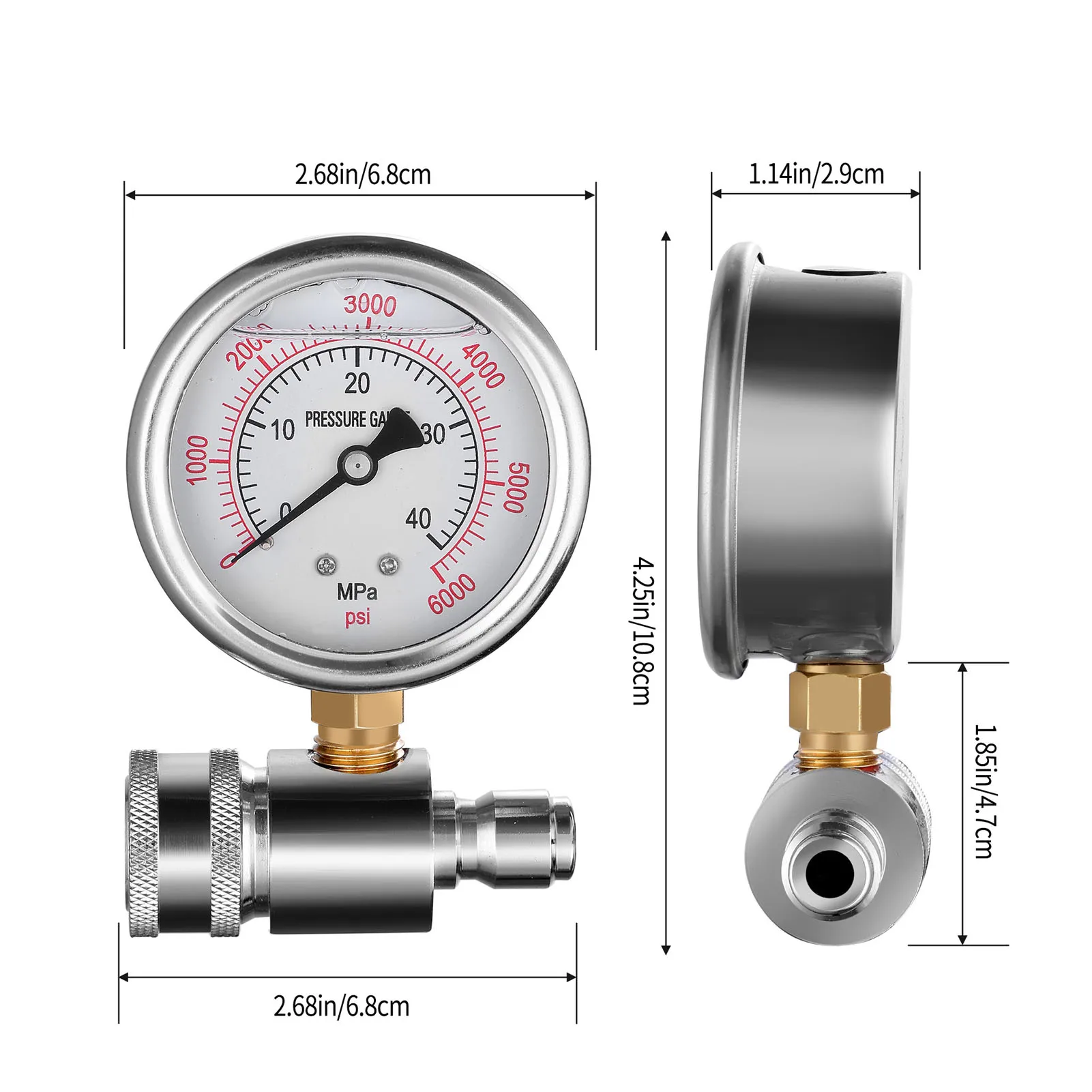 Pressure Washer Gauge 6000psi High Pressure 3/8in Quick Connect Parts Accessories Pressure Washer Gauge Quick Connect