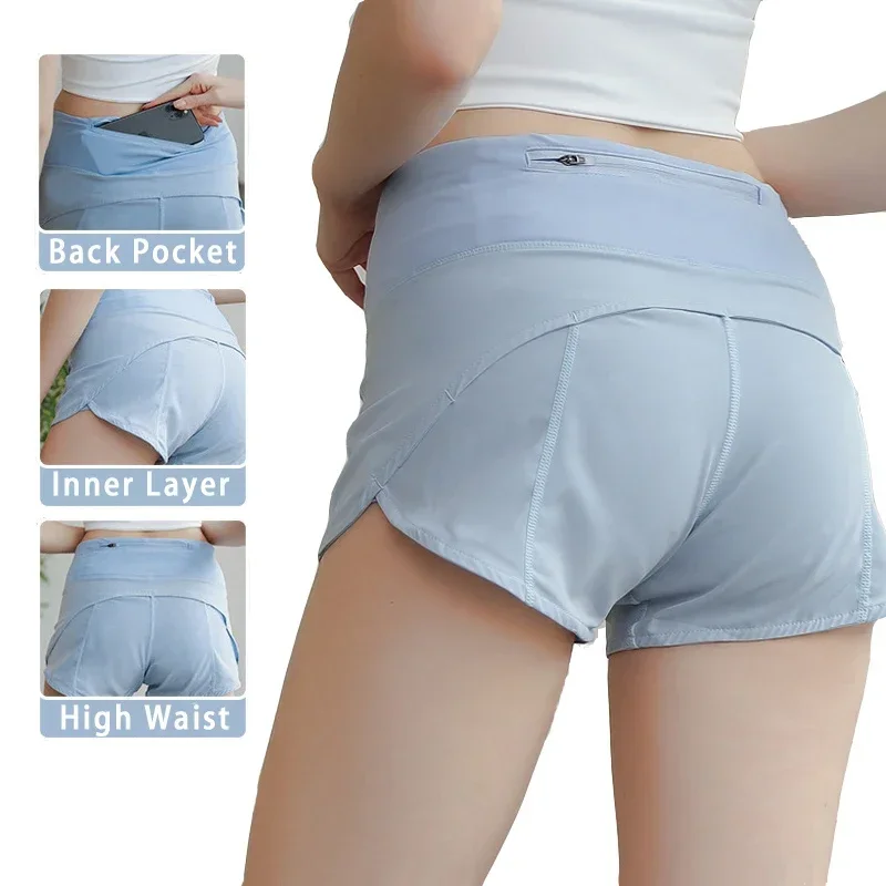 

(S-XL)Jogging Fitness Sport Shorts with Back Zipper Pocket Women Quick Dry Running Shorts Anti-exposed Slim Fit Gym Bottoms
