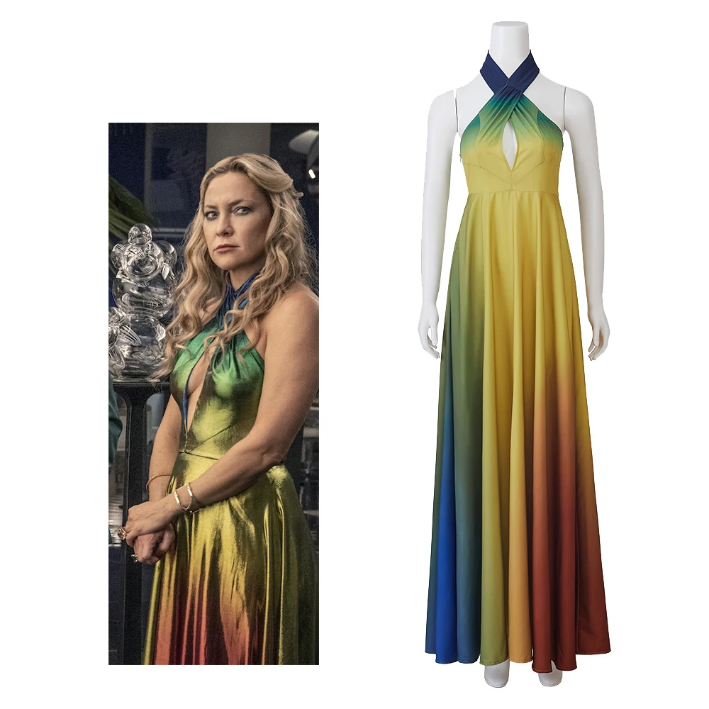 Movie Knives Out 2 Kate Hudson Cosplay Costume Birdie Jay Halter Dress Rainbow Color Dress Halloween Party Clothes