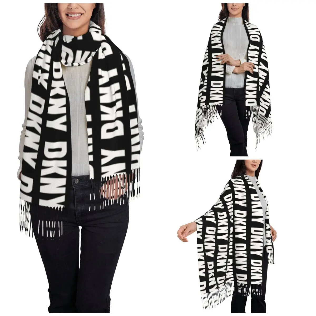 Fashion DKNYs Shawl Wraps Scarf for Ladies Winter Warm Long Soft Scarf Neckerchief Tassel Scarves