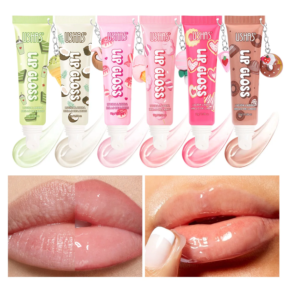 Hot Sale Cross Border 6 Colors Long Lasting Lipstick Lip Gloss Color Tint Hydrating with Pendant for Lip Makeup