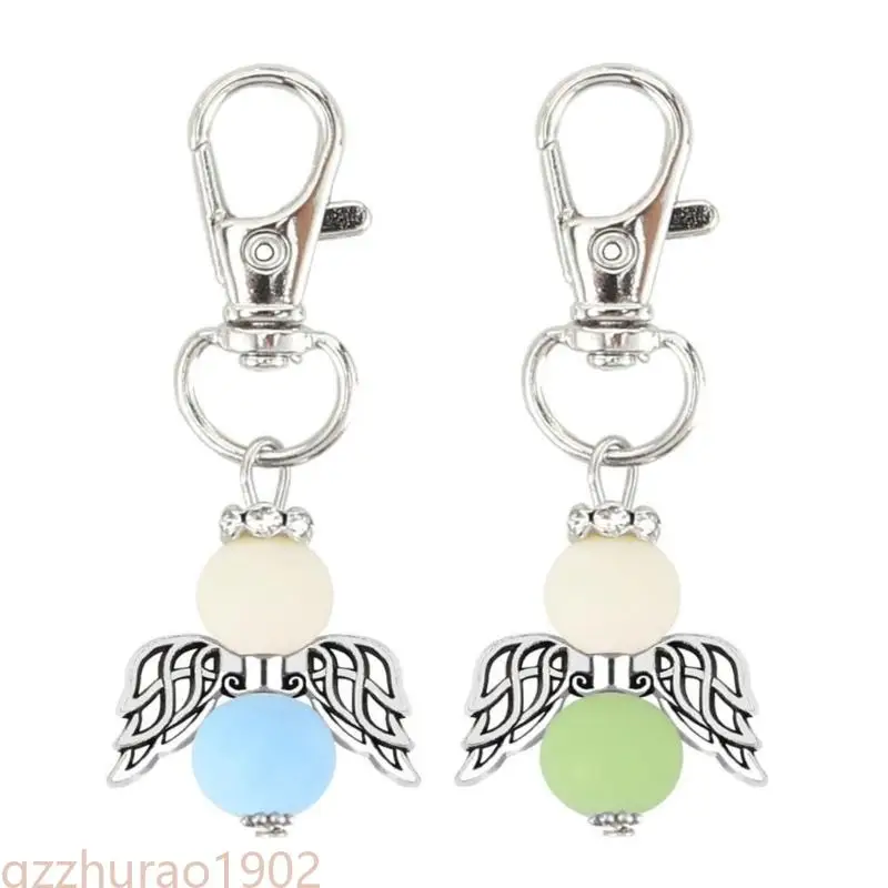 

97QB 10/30Pcs Blessing Angel Keychain Key Holder Beads Wing Pendant Keyring for Guest Baby Showers Wedding Party Giveaway