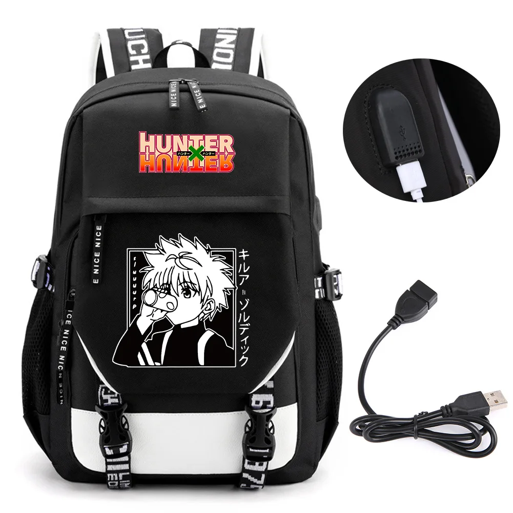 Anime Hunter Seesaw Killua Zoldyck Backpack School BookBags Mochila Travel USB Port Bag Laptop Boy Girls Backpack