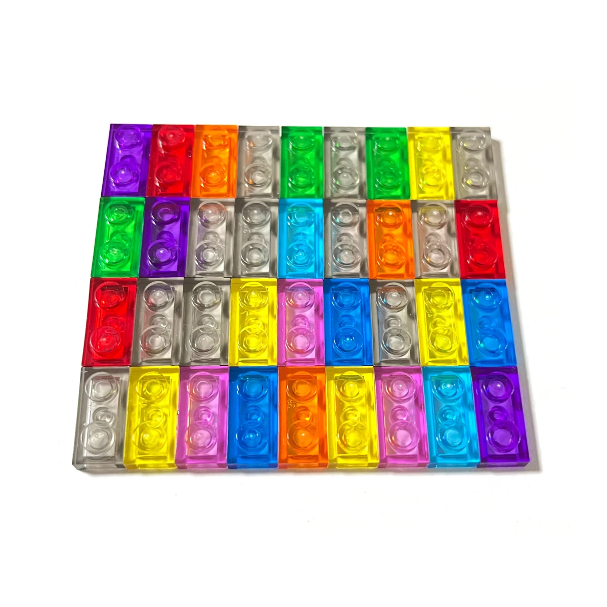 100PCS/LOT Plate1x2 Tile1x2 Transparent Building Block MOC Parts Toys For Pixel Art Compatible 3023 and 3069 Mixed Colors